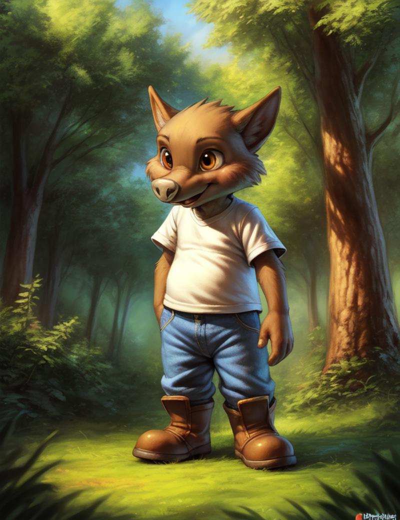 00927-3660100498-_lora_AchilleFoFriN_1_ AchilleFoFriN, boar ,  blue jeans, white shirt, boots,  _Male, Detailed multicolored skin, ( solo), [day,.png